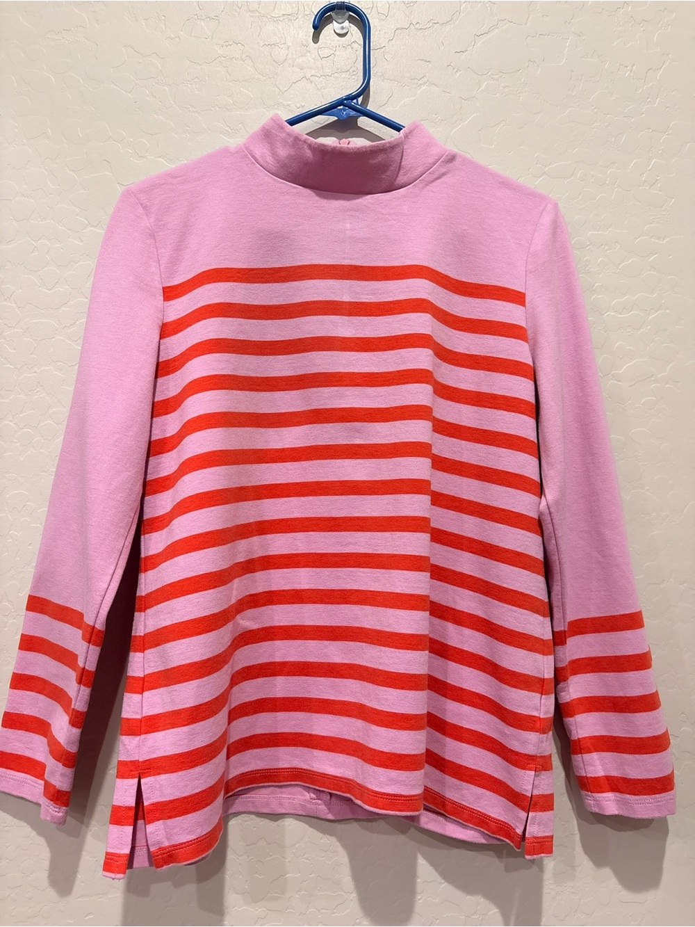 Talbots Petite Pink & Orange Striped Mock Neck Top